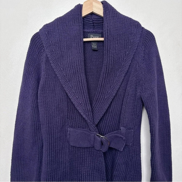 Pure Handknit womens Xsmall/Small Chunky Purple Belt Buckle Cardigan - Picture 4 of 14